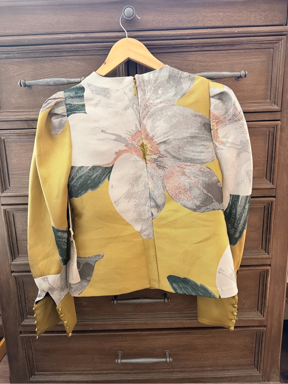 New York & Company Olive Floral Puff-Sleeve Blouse - Picture 2 of 4